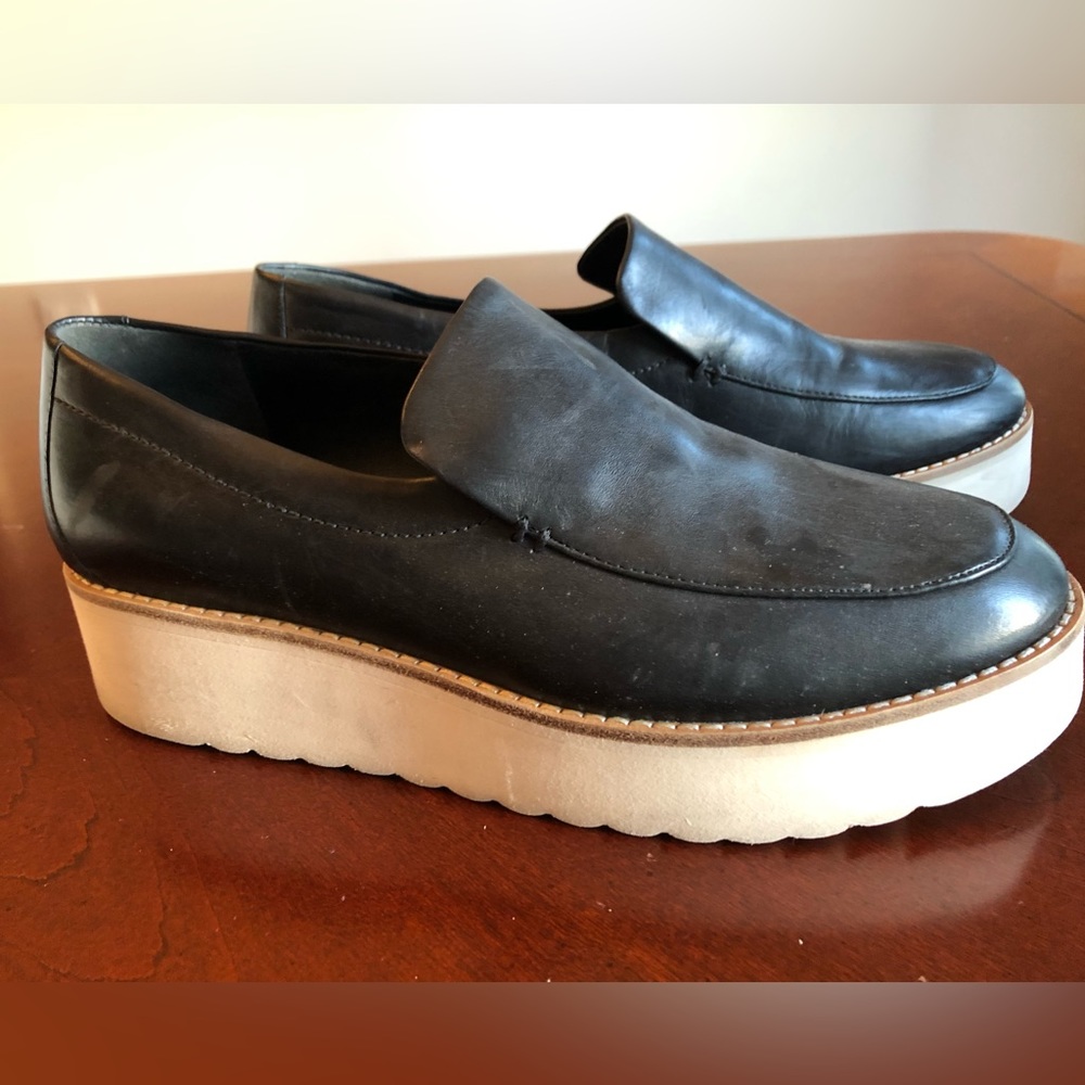 Vince Black Leather Zeta Chunky Platform Loafers 8